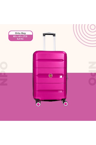Npo Diamond Pp Polipropilen Orta Boy Kırılmaz Valiz - Fuşya