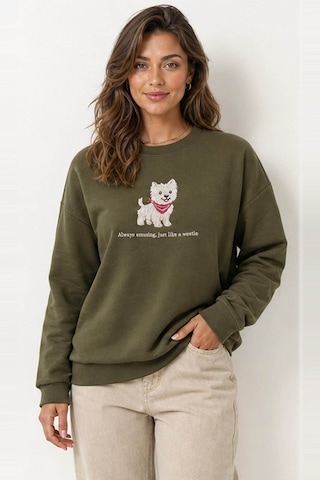 Fashion Friends Nakışlı Haki Kadın Sweatshirt 26k0030k1