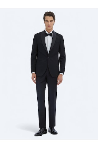 Kip Siyah Slim Fit Şal Yaka Dokuma Smokin Takım Elbise Siyah