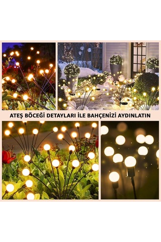 Robeve 2'li Paket 6'li Ateş Böceği Bahçe Aydınlatması Solar Güneş Enerjisi Bahçe Aydınlatması Güneş Enerjil