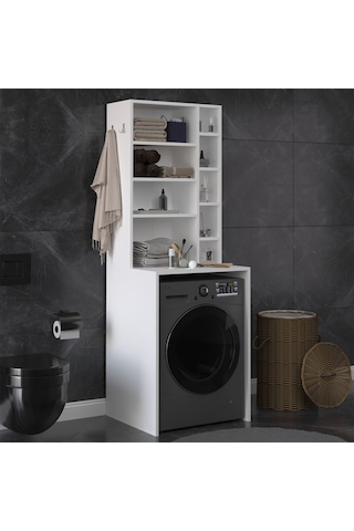 Asra Trend Çamaşır Makinesi Üstü Banyo Dolabı BD-03 %100 MDF Çok Amaçlı Düzenleyici Raf Beyaz