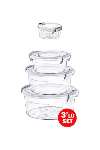 3lü Kilitli Saklama Kabı Seti İç İçe Geçmeli Şeffaf Plastik Sızdı Diğer