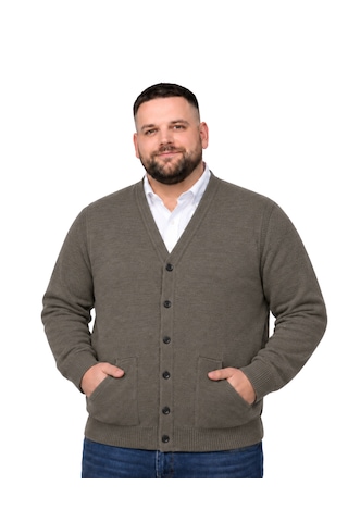 Battalmoda Erkek Büyük Beden Koyu Vizon Cepli Düğmeli Triko Hırka 3xl-4xl-5xl-6xl Vizon - Kahverengi