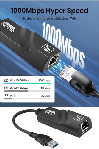 Usb 3.0 To Ethernet Adaptör 10-100-1000 Mbps Lan Dönüştürücü Laptop Ve Pc İçin Yüksek Hızlı Rj45 Ağ Bağlantı Adaptörü