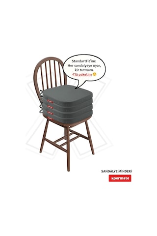 Xpermate 4'lü Sandalye Minderi Seti Oval 42x42x5 Cm Standart Fit, Fermuarlı Yıkanabilir Kılıf, Bağcıklı Kaymaz, Diğer
