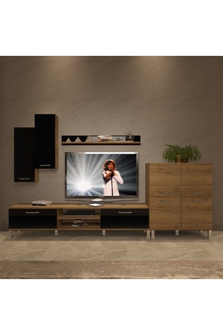 Decoraktiv Eko 6 Mdf Dvd Krom Ayaklı Tv Ünitesi Tv Sehpası Pera - Siyah