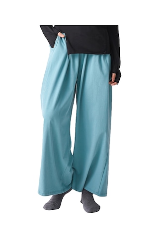 Gajeena Kadınlar İçin Rahat Pamuklu Yoga Pantolonu - Geniş Paça, Esnek Bel, Yan Cepli Turkuaz Turkuaz