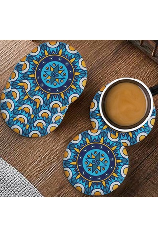 Valerine Life Kutsal Geometri Mandala Desenli Yıkanabilir Kaydırmaz Ofis Çay Ve Fincan Bardak Altlığ Siyah