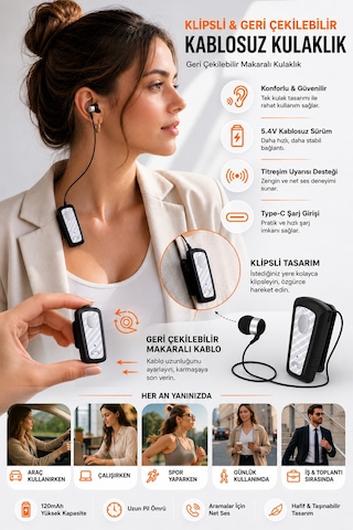 Exenar - Gold - Titreşimli Kablosuz Makaralı Kulaklık Titreşimli Bluetooth Kulaklık 15 Saat