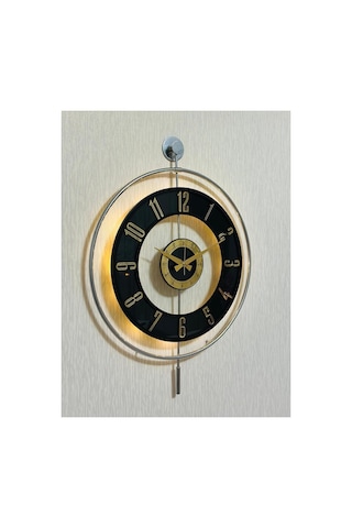 Pey Aksesuar Metal Camlı Duvar Saati Krom Statık 50 X 70cm Orta Boy Işıklı M51-kromgrı-şeffaf-siyah-gold Gri