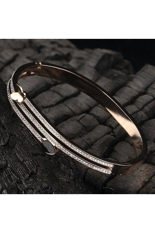 Ottoman Kadın Rose Taş Işlemeli 3'Lü Model Bileklik Cbl0Uclutas-R Rose Gold