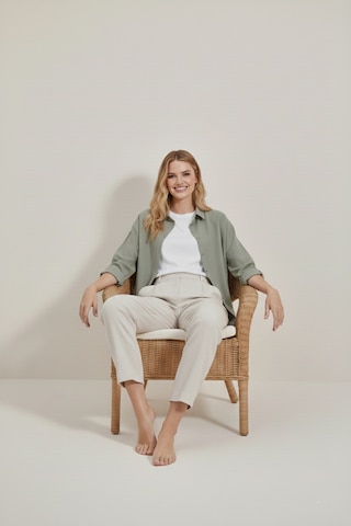 Yxc Trend Maker Oversize Uzun Basic Bayan Keten Gömlek Haki