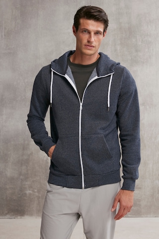 Grimelange Core Erkek Fermuarlı Yüksek Yaka Kapüşonlu Kordonlu Içi Polarlı Lacivert Sweatshirt