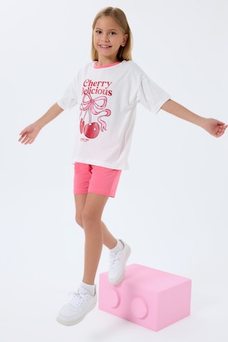 Rolypoly 3799 %100 Pamuk Kız Çocuk Kısa Kol Cepli Şort Pijama Takımı Beyaz