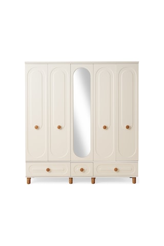 Perla 5 Kapaklı %100 Mdf Elbise Dolabı Gardrop 192x54x212 Ekru