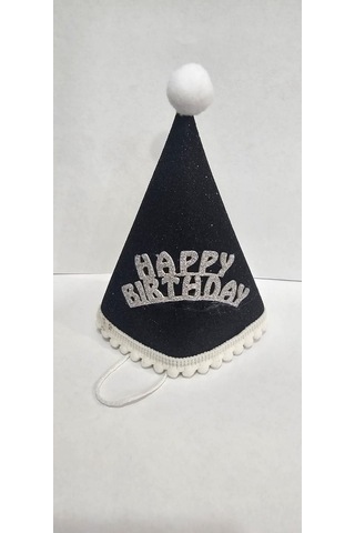 Premium Hediyelik Eğlence Hafta Happy Birthday Siyah Gümüş Keçe Bebek Şapkası 0 Yaş