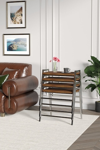 Zigon Sehpa , Aden 4'lü Tepsi Zigon Sehpa Takımı Gümüş Metal - Barok Tabla Gümüş-barok