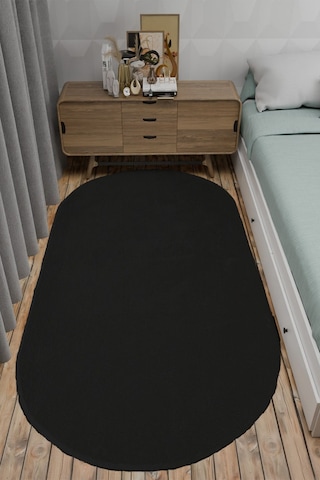 Post Peluş Yumuşak Oval Halı Tüylü Halı Kaymaz Taban Konforlu Dekoratif Yıkanabilir Yolluk Siyah