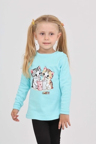 Toontoy Kız Çocuk Regular Fit Bisiklet Yaka Baskılı Sweatshirt - Tk24803 Turkuaz