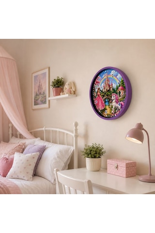 Prenses Diyarı 36 X 36 Cm Mor Çocuk Duvar Saati Renkli