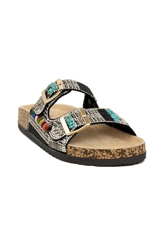 Guja 25y102-2 Kadın Taşlı Çift Toka Comfort Düz Taban Terlik Camel