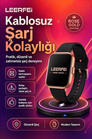 Spor Modlu Kablosuz Şarjlı Akıllı Saat Mesaj Bildirimli Rose Gold Tasarımlı Model