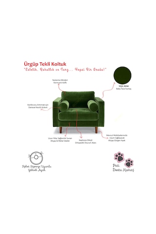 Ürgüp Yeşil Tekli Koltuk Berjer Rahat Psikolog Koltuğu Terapi Koltuğu Yeşil