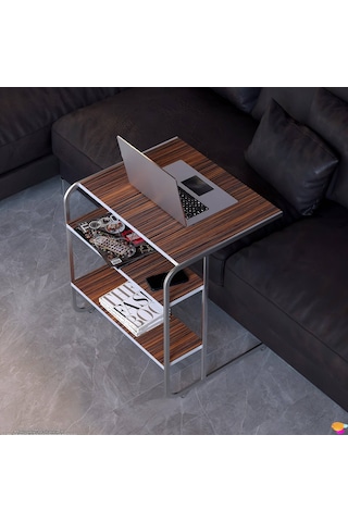Modilayn C Yan Sehpa Geniş Boy Tekerlekli Çalışma, Atıştırmalık, Yemek, Laptop Sehpası Abanoz Ahşap