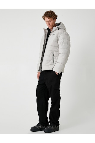 Koton Şişme Mont Slim Fit Fermuarlı Slogan Baskılı Taş 5wam20093hw Taş