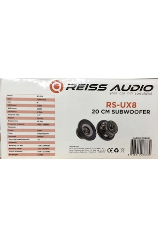 Reıss Audıo Rs-Ux8 20Cm Bass 600Wat 150Rms