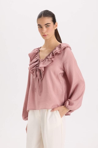 DeFacto Regular Fit Fırfırlı V Yaka Basic Düz Uzun Kollu Bluz E3393AX24WNPN429 Pembe