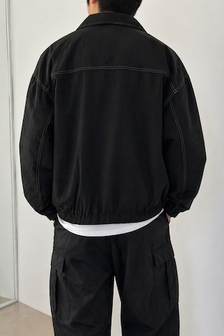Tarz Cool Erkek Oversize Bomber Ceket Fermuarlı Basic Günlük Şık Mont Siyah