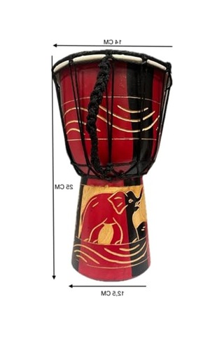 25 Cm Ahşap Djembe Davul, Otantik El Yapımı, Fil Figürlü