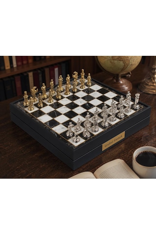 Kişiye Özel Osmanlı Bizans Temalı Lüks Metal Satranç Takımı 20cm Sandıklı Mermer Desenli Premium Set
