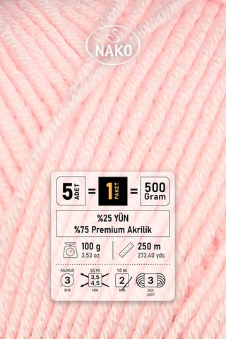 Elit Baby - 2892 Soft Pembe - 5'li Paket - 100gr/250m - Bebek İpi - Anti Pilling Tüylenmez İp
