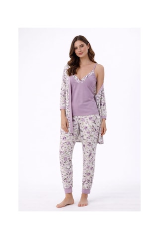 Pemilo Kadın 3346 3'lü Viscon Sabahlık Pijama Takımı Mor