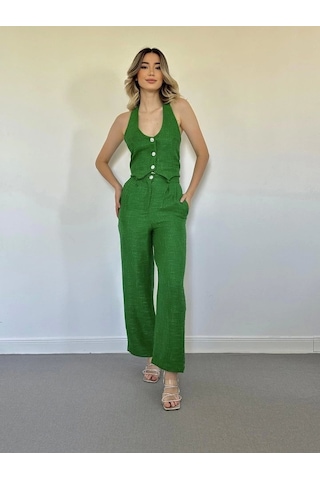Defymoda Yeşil Yelek Ve Pantolon Takım Yeşil