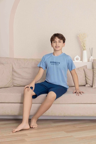 Kıpırık Baby Erkek Çocuk Mavi Desenli Şortlu Pijama Takımı-1266 Mavi