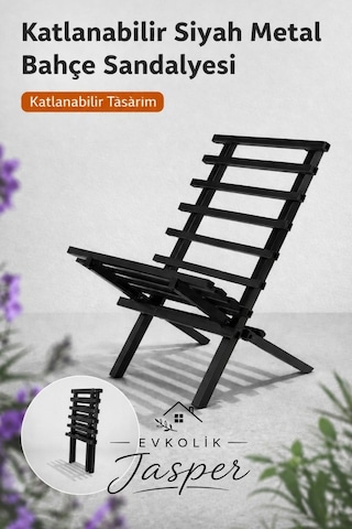Jasper Beach Katlanabilir Portatif Metal Sandalye, Şezlong Plaj, Bahçe Ve Teras Kullanımına Uygun Siyah