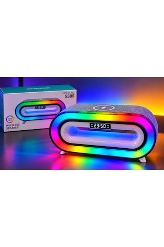 O-kam Ok-s306 Rgb Işıklı Bluetooth Hoparlör Kablosuz Şarj Özellikli Dijital Çalar Saat 7 Renk Ambiyans Işığı Usb Aux Sd Kart Destekli Masa Lambası