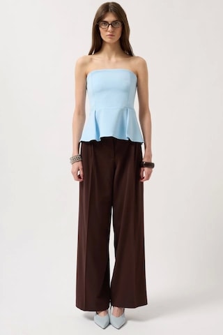 Defymoda Pileli Straplez Bluz Bebe Mavi