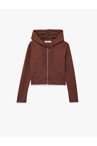 Koton Kapüşonlu Fermuarlı Uzun Kollu Modal Karışımlı Crop Sweatshirt Kahverengi 6wal10332ık Kahve