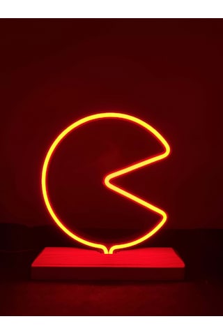 Pac-man Figürlü Kırmızı Neon Gece Lambası Çok Renkli