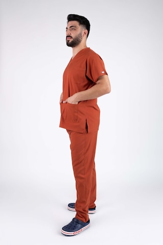 Kremit Likralı Erkek Hemşire Ve Doktor Forması Takımı Scrubs Hastane Üniforması Turuncu