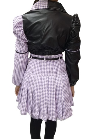 Kız Çocuk Deri Detaylı Lila Renk Üçlü Etekli Takım Lila