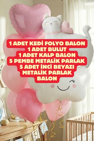 Kız Çocuk Hastane Süsleme Yeni Doğan Oda Süsleme Kedi Doğum Günü Partisi Set Malzemeleri Balonları Kedi Set
