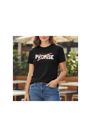 Urbantrendstore Unisex Promise Sade Basic Yazlık Siyah Tshirt Oversize Fit Rahat Geniş Salaş T-shirt Günlük Tişört Siyah