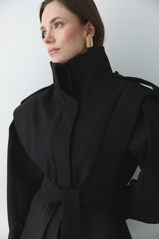 Siyah Apoletli Vatkalı Kaşe Kaban - 1005 Siyah