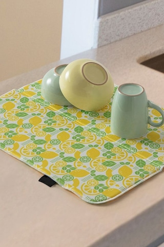 Bulaşık Kurutma Örtüsü, Bulaşıklık, Tezgah Üstü Bulaşık Matı, Süper Emici Mutfak Matı, Limon Desenli Çok Renkli