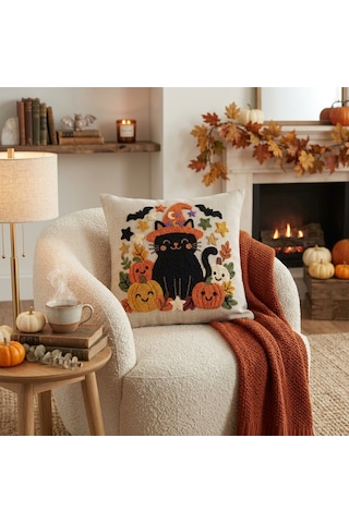 Punch Nakışı Halloween Temalı Kırlent Kılıfı 40x40 40 x 40